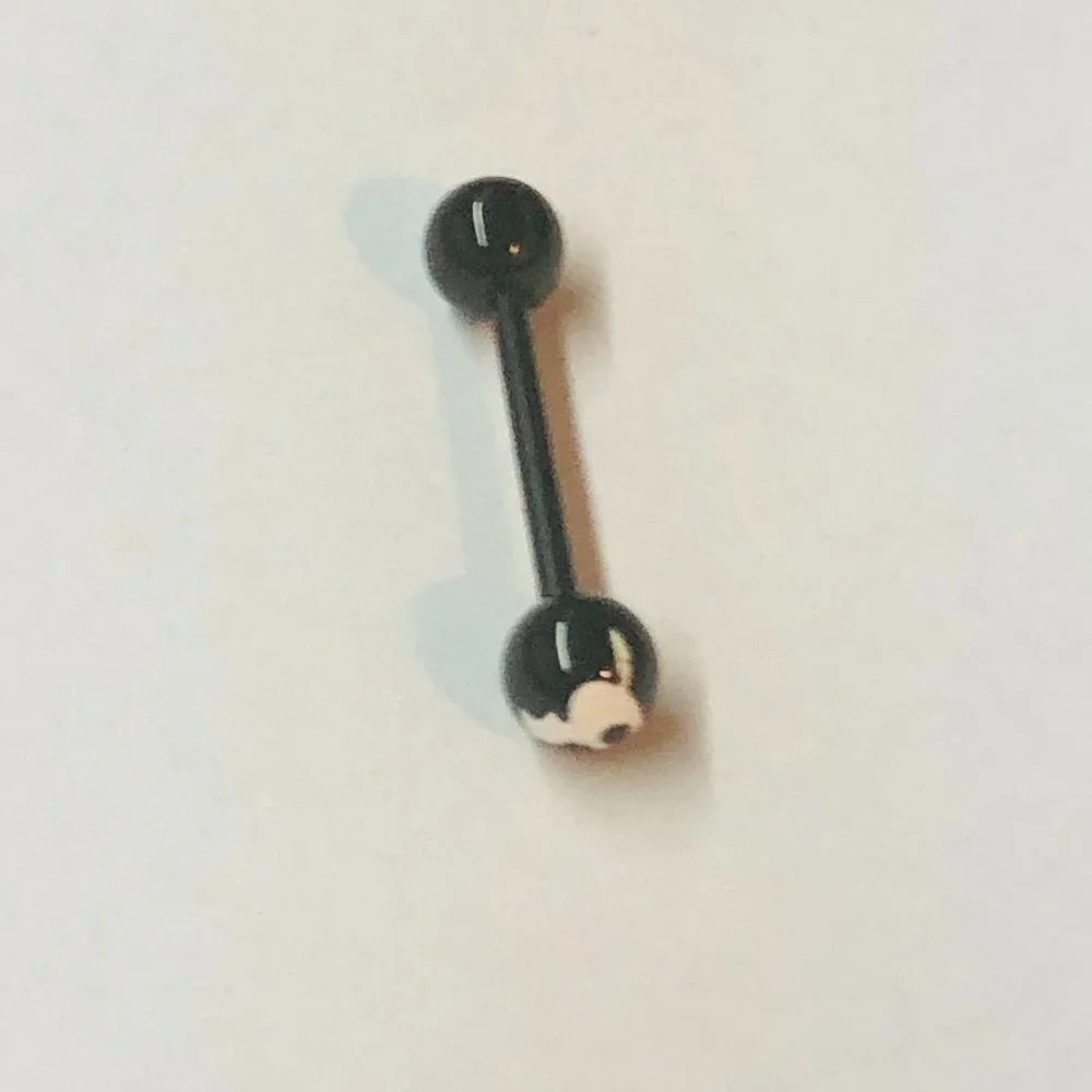 Here Kitty Kitty Acrylic Tongue Barbell Piercing